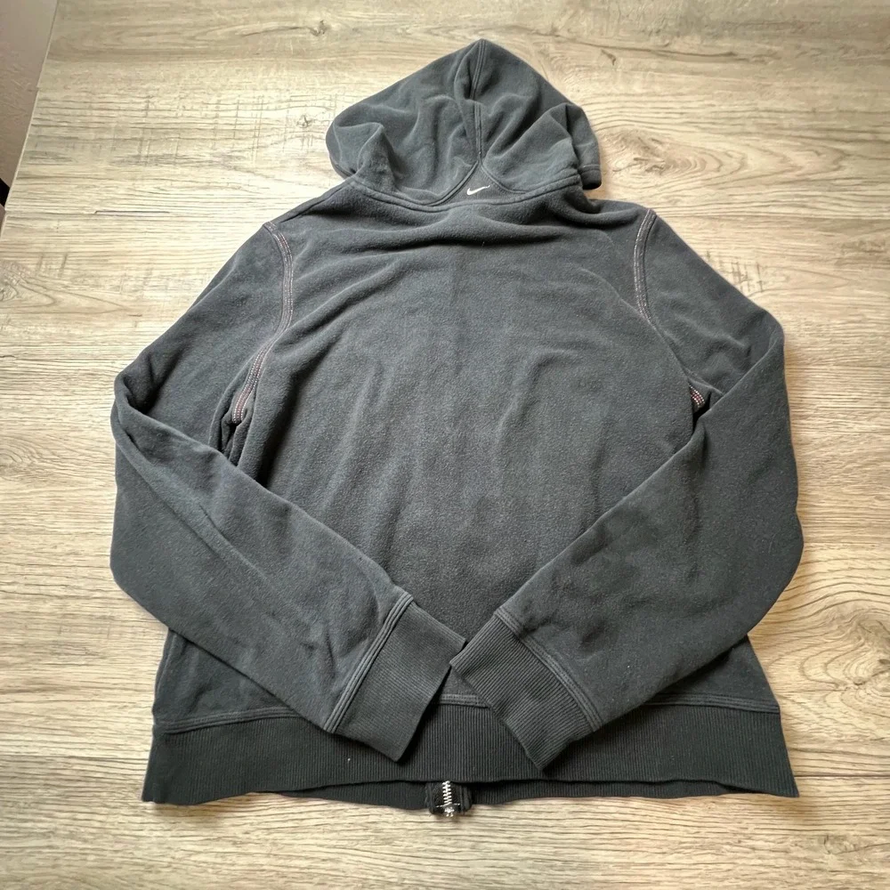 Nike‎ Zip Hoodie Girls XL Black Embroidered Script Logo Contrast Stitch Fleece